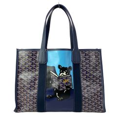 GOYARD(ゴヤール) トートバッグ ヴィレットMM ネイビー×ライトブルー×黒 ネーム入り レザー