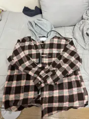 OY CHECK ジッパー フード シャツ ブラウンピンク 2サイズ
