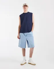 エイソス メンズ ボトムス ハーフパンツ・ショーツ デニム ASOS DESIGN bermuda denim jorts in light wash blue with pleats Light w