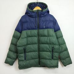 LOGOS ロゴス 中綿 ダウンジャケット アウター 防寒 アウトドア フード付き 切替 配色 ネイビー グリーン L J461