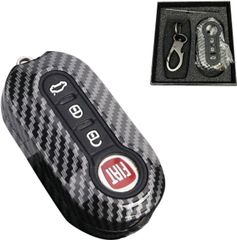 【特価セール】キーケース アクセサリー fiat500 カスタム アバルト595 カーボン調 保護 キーカバー スマートキー ドレスアップ フィアット対応 (ブラック)