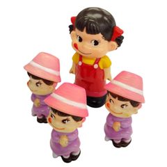 不二家 ペコちゃん ソフビ ミニ 人形 貯金箱 4点セット 昭和 레트로 当時物 訳あり