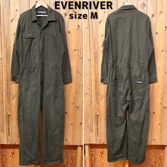 EVENRIVER イーブンリバー M サイズ 長袖 つなぎ カバーオール ジャンプスーツ カーキ オリーブ 作業着 仕事着 ワークウェア フロントジッパー DIY 整備 外仕事 オーソドックス 機能的 ペインターパンツ メンズ コットン 코튼