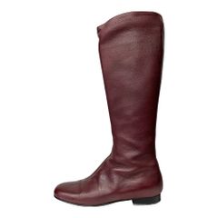 良品 BOTTEGAVENETA ボッテガヴェネタ レザー ロング ブーツ 靴 ローヒール サイズ7.5(24～24.5cm相当) ワインレッド ボルドー レディース 古着 中古 USED