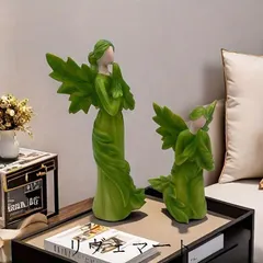 置物 オブジェ ガーデンオーナメント 緑の妖精 グリーン フェアリー 2個セット 室内 屋外 インテリア 玄関 リビング ダイニング 装飾 庭 ガーデニング 装飾 ガーデン 樹脂 オシャレ ギフト インテリア用品 贈り物 雑貨