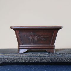 お買い得 紫砂盆栽鉢 紫砂 角鉢 15cm 山水浮彫り 古風 蘭 観葉植物 盆栽用 小品盆栽 多肉植物 穴付き zh020