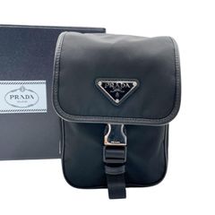 PRADA プラダ ショルダーバッグ Re-Nylon トライアングルロゴ 2VD043 ブラック系 ナイロン ユニセックス シルバー金具 美品