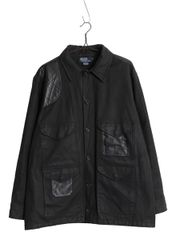 【クーポン配布中!】 90s ポロ ラルフローレン オイルド クルーザー ジャケット メンズ XL / オールド カバーオール ハンティング 本革 レザー 切替 黒