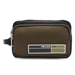 PRADA プラダ ラバーロゴ クラッチバッグ ハンドバッグ ナイロン NERO 黒 ブラック MIMETIC カーキ シルバー金具 2VF029