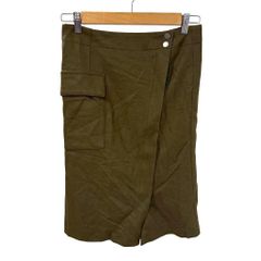マカフィー MACPHEE トゥモローランド スカート ウール ラップスカート 膝丈 フラップポケット 36 深緑 カーキ MZ ■GY75