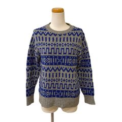 ビームスボーイ BEAMS BOY ニット セーター ジャカード 総柄 ウール クルーネック 灰 グレー 青 ブルー /MZ ■GY75