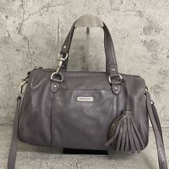 良品 COACH コーチ 2way ショルダーバッグ ミニボストンバッグ タッセル フリンジ レザー グレー パープル 紫