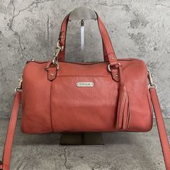 良品 COACH コーチ 2way ショルダーバッグ ミニボストンバッグ タッセル フリンジ レザー オレンジ