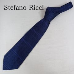 상태좋음 STEFANO RICCI ステファノリッチ ネクタイ 小紋柄 青色 紺色 ワイドタイ 幾何学模様 総柄 ビジネス フォーマル 絹100% イタリア製 ケ508