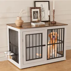 【即納】ドッグケージ 犬小屋 大型犬 中型犬 木製フレーム 温かみ 食器付き 頑丈 安定 お手入れ簡単 室内 リビング 寝室 し