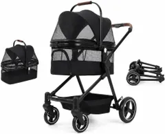 ペットカート分離＆一体折りたたみ 取り外し可能 軽量ファッション 犬 カート人気 4輪耐摩耗 前輪360°回転 後輪ブレ｜在庫あり
