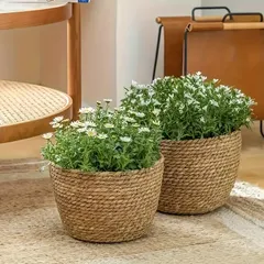 【手編み風デザイン】ラウンド プランター (M/L) 屋内外装飾に最適 ラスティックスタイル 植物育成 PVC素材 軽量 新着
