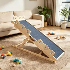 犬用スロープ ペットステップ 高さ5段階調節 29.0～65.0cm 滑り止めラバーマット サイドレール付き 折りたたみ｜在庫あり