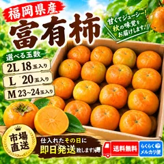 福岡県産 富有柿 5kg 2L18玉 L20玉 M23〜24玉 送料無料 市場直送 新着