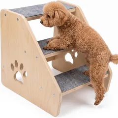 犬 木製階段 ペットステップ 3段 固定式 ペット用階段 滑り止めステップ 布カバー付き低め設計 幅広 頑丈 小型 中型 アウトレット