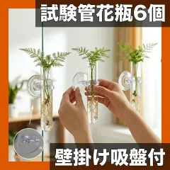 【即納】【壁掛け式・水草育成】吸盤付き 6個入り 試験管花瓶 植物愛好家向け 室内装飾 透明厚手プラスチック製 室内ガーデニング