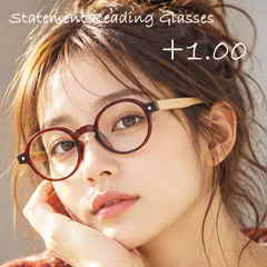 【送料無料】ブラウン ウッド +1.00 老眼鏡 ラウンド 丸メガネ ブラウン 茶色 チャ 木目調 ウッドテンプル おしゃれ レディ