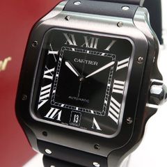 Cartier サントス ドゥ カルティエ ウォッチ WSSA0039 ラージモデル LM 自動巻 SS ADLC加工 ラバー 替え革ベルト 新品未使用 箱・保証書 2026年10月 ◆送料込◆質屋-12479