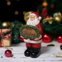 【送料無料】クリスマスオブジェ 置物 サンタクロース サンタさん クリスマス メリークリスマスの看板を持っているサンタ 冬 インテリ
