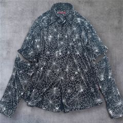 MAD PUNKS セパレートシャツ ブラウス 安全ピン ゴス パンク バンギャ y2k ラメ スパイダー ブラック 美品 L