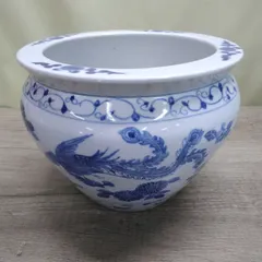 【期間限定】中国美術 陶器製水鉢・睡蓮鉢・金魚鉢・プランター 中古品 D802