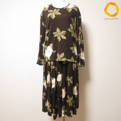 #anc カネコイサオ KANEKO ISAO セットアップ ツーピース カットソー スカート 茶 黄色 緑 花柄 ロング レディース [1025060]