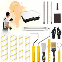 ★新品★ペイントローラーセット 延長ポール 伸縮 9インチ＆4インチローラー 19PCS ペイントローラー受け皿付き 9｜在庫あり