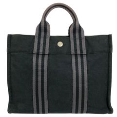エルメス 本物 HERMES フールトゥ トートPM ハンドバッグ ミニトートバッグ 黒色×グレー色系 キャンバス メンズ レディース フランス製