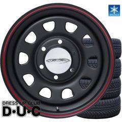 ハイエース 15インチホイール 26年製【スタッドレスタイヤセット+フルロックナット付き】 デイトナ 195R15C WINT EER IL989 ブラック+レッドR+キャップ付 スチール製