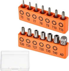 LEONTOOL トルクスドライバー ビット 六角軸 6.35mm 14本組 T5-T40 AD 長さ25mm 透明収納｜在庫あり