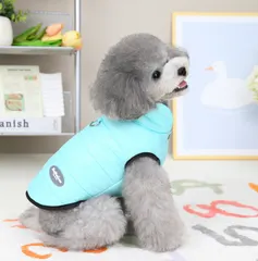 【送料無料】犬服 秋冬 中綿ベスト ダウン風 Dリング付き スナップボタン ミント S M ペット服 ドッグウェア 防寒
