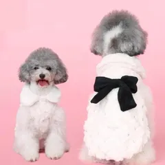 犬服 秋冬 ふわふわ ベスト リボン スパンコール 襟付き ホワイト XS S ペット服 ドッグウェア 小型犬｜在庫あり