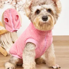 犬服 秋冬 ふわふわ ベスト ファスナー 着脱簡単 ストレッチ ピンク S M ペット服 ドッグウェア 防寒 セール