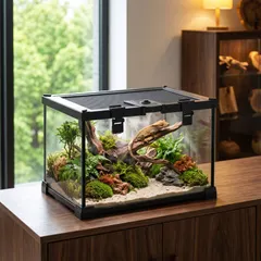【送料無料】【タイプB】Sサイズ　爬虫類ガラスケージ 30*20*20cm 360°観察可能 開閉式給餌口 スライド式メッシュパネル