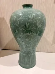 高麗青磁 芸林 申根洙 花瓶 雲鶴文 大型 約42cm 韓国陶芸 花器 アウトレット