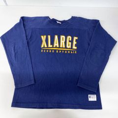 상태좋음 XLARGE×Champion 長袖Tシャツ ネイビー エルボーパッチ Lサイズ ロンT チャンピオン エクストララージ OR03901