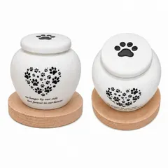 【送料無料】ペット骨壺 木製台座付き メモリアルポット 陶器製 ペット供養 犬 猫 遺骨入れ 遺毛ケース メモリアルグッズ 密閉保存