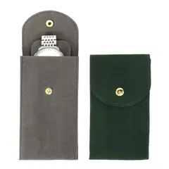 腕時計ケース グレー&グリーン。 2個セット 13×7cm ベルベット調 携帯用｜在庫あり