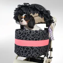 ペットカートカバー　あごのせクッション 　ハンドメイド　エアバギー対応　ピンク・黒・ヒョウ柄 015 | オフ会　ペット｜在庫あり