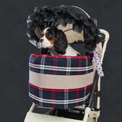【激安】ペットカートカバー　あごのせクッション 　ハンドメイド　エアバギー対応　赤チェック・フェイクレザー 016 | オフ会　