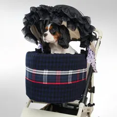 ペットカートカバー　あごのせクッション 　ハンドメイド　エアバギー対応　赤チェック・紺色チェック 017 | オフ会　ペ アウトレット
