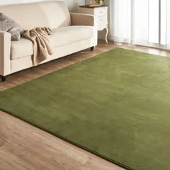 中古 アイリスプラザ フランネルラグ グリーン 200×250? 滑り止め付き ラグ 洗える ラグカーペット マット カーペッ 即納