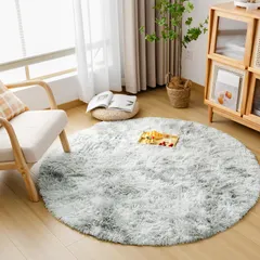 【激安】Softime カーペット ラグ 円形 ラグマット シャギーラグ 直径150cm 絨毯 地毯 リビングマット ライトグレ