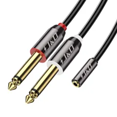 【送料無料】J&D 3.5 mm - 2 x 6.35 mm ケーブル 金メッキ 銅シェル 高耐久 3.5mm 1/8インチ メス 