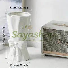 中古 白いブーケの花瓶 フラワーベース フラワーベイス 白 ホワイト 花瓶 白い花瓶 花器 ベース セラミック リボン 花 は 即納